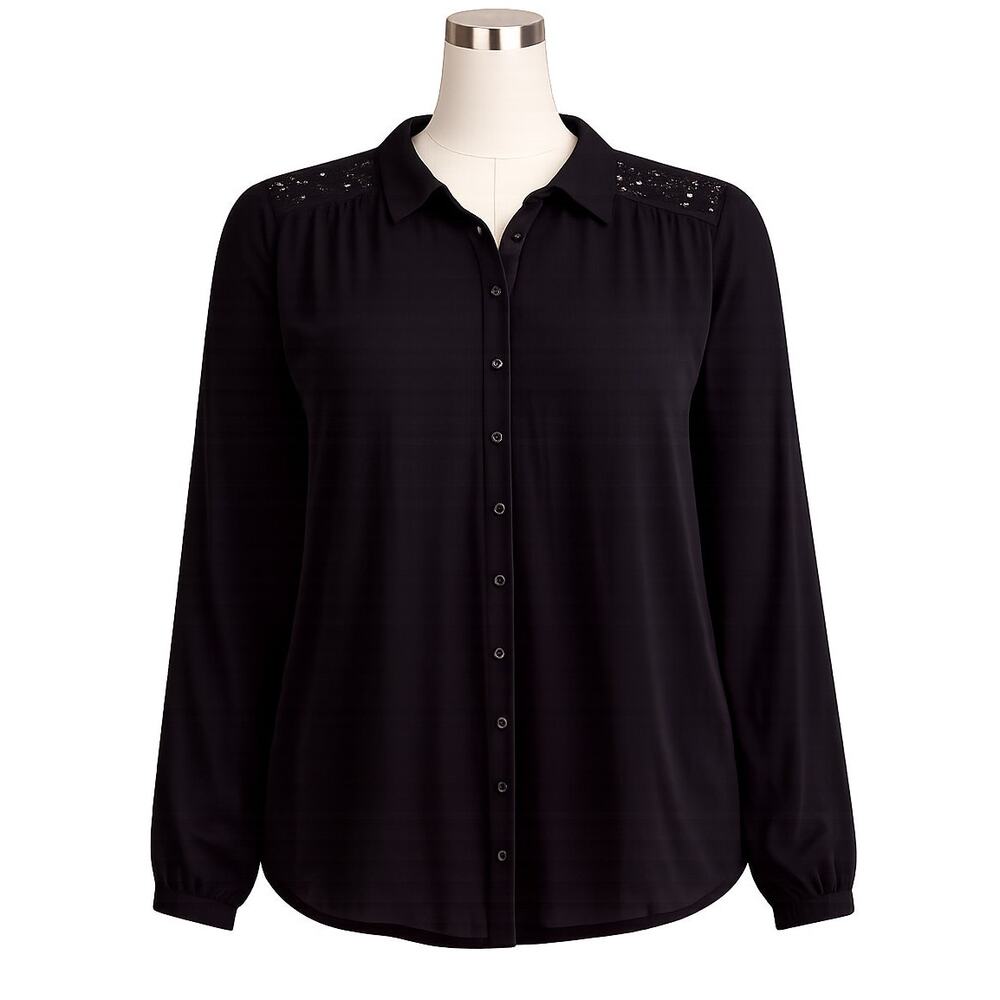 Torrid Madison Washable Gauze Embroidered Long Sleeve Shirt – Black – Size 5X